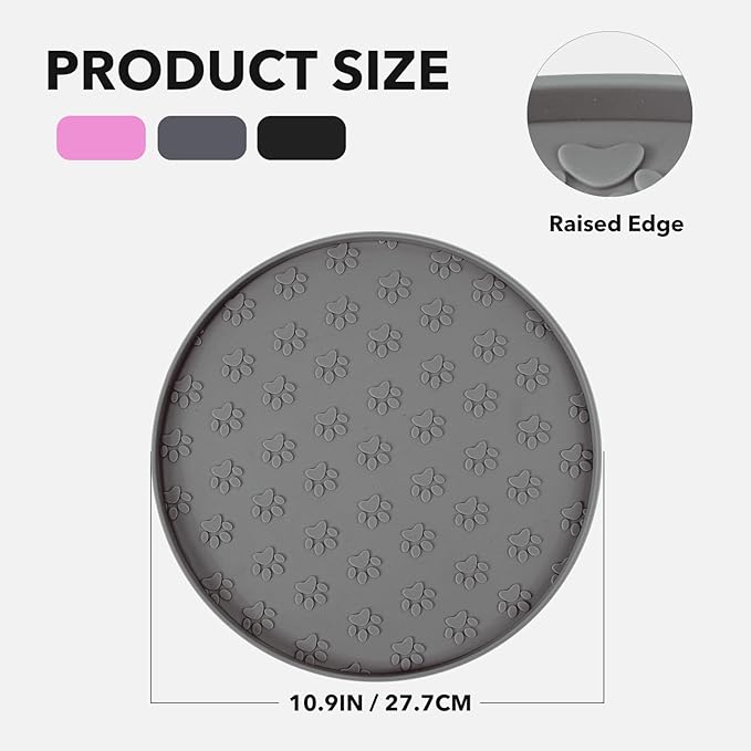 Silicone Pet Food Mat - Waterproof Dog Food Bowl Mat Cat Feeding Mat Thicker Pet Placemat Eating Mat with High Lip to Prevent Spills, Dog & Cat Water Bowl Mat for Messy Drinkers to Protect Floors，Gray