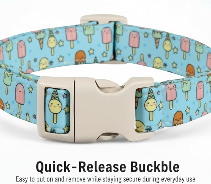 Blue Dog Collar for Large Dogs, Boy Girl Dog Collar with Ice Cream Pattern for Spring Summer, Breathable Adjustable Large Collars for Male Female Dogs, L