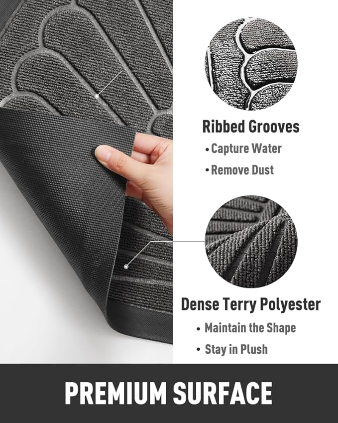 tchdio Door Mat Outdoor Indoor Entrance Doormat-Semicircular Durable Rubber Non Slip Front Door Mat for Outside Inside Entry Entryway Dirt Trapper WelcomeMat for Muddy Paws and Shoes-Grey 17”x30”