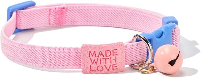 Elastic Cat Collar 2 Pack of Safety Quick Release Cat Collars with Bell Anti-Suffocation Kitten Puppy Collars(Pink+Lilac)