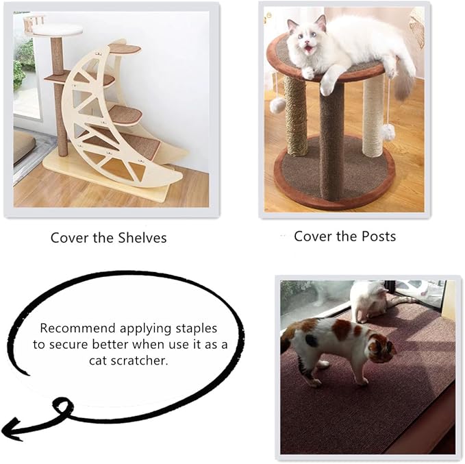 SHENGOCASE 78.7"x15.8" Trimmable Self-Adhesive Carpet Mat Pad Replacement for Cat Tree Shelf Shelves, Cat Wall Furniture Steps, Carpet Scratching Post Scratcher Couch Protector (Brown)
