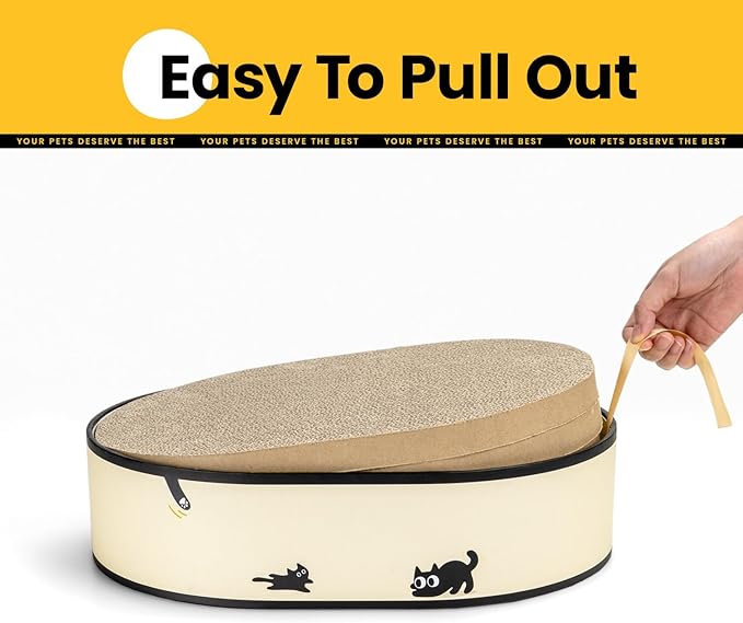 Cat Scratcher Box with 4 Cat Scratching Pads, Mess-Free Design, Refill Scratch Pad, Heavy Duty Corrugated Cardboard Lounger, DIY Stickers Decoration, for Multi-Cat Homes