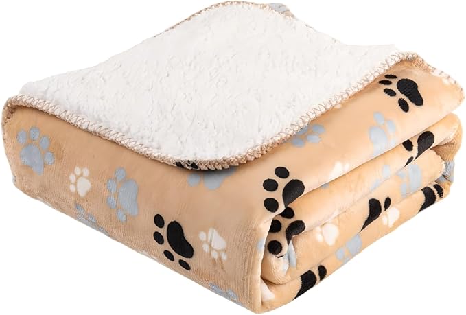 Dog Blankets Waterproof Pet Blanket Paw Printing Super Soft Warm Fluffy Facecloth Sofa Car Bed Protector, Urine Proof Washable for Puppy Large Dogs & Cats 50"*60" Beige