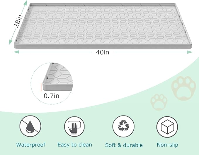 Cat Litter Mat for Litter Box, Silicone Large Cat Litter Trapping Mat - 40x28 in, Waterproof & Non-Slip, Durable & Easy Clean, Light Gray