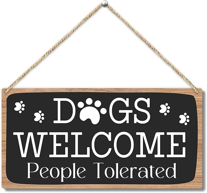 Dog Welcome People Tolerated Dog Lover Rustic Wooden Hanging Sign Decor, Front Door Wall Decor Sign Wood Plaque for Farmhouse Garden Home Porch Entryway, Pet Paw Hanging Wall Art Gift (1 pack)-11