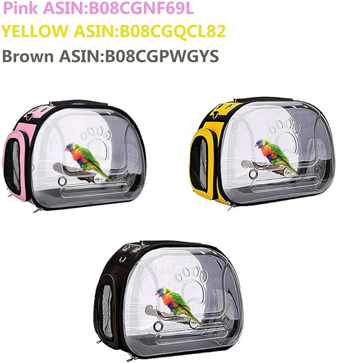 Bird Parrot Backpack Carrier Travel Bag with Perch Stand for Parakeets Cockatiels Conures Finches Lovebirds Small Medium Birds Cage Outside Airlines Airplane Plane Approved Car Lightweight Transparent