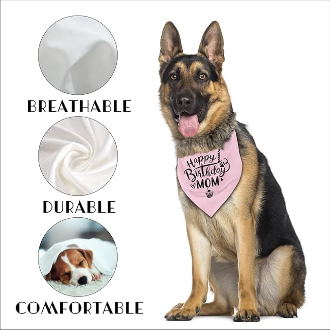 Dog Bandana, Happy Birthday Mom Dog Bandana, Dogs Scarf Classical Pink Printing, Dogs Scarf Accessories, Doggy Kerchief Pet Head Kerchief, Doggy Kerchiefs Gift for Mom Birthday Party (L14)