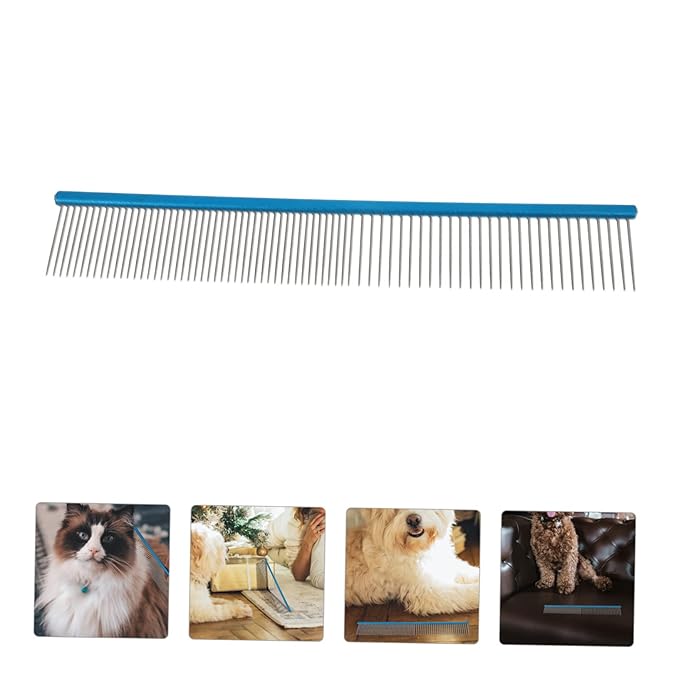 POPETPOP Daily Use Compact Pet Comb Ergonomic Design for Easy Grooming Wear-resistant Aluminum Smooth Edges for Comfortable Use for Dogs and Cats