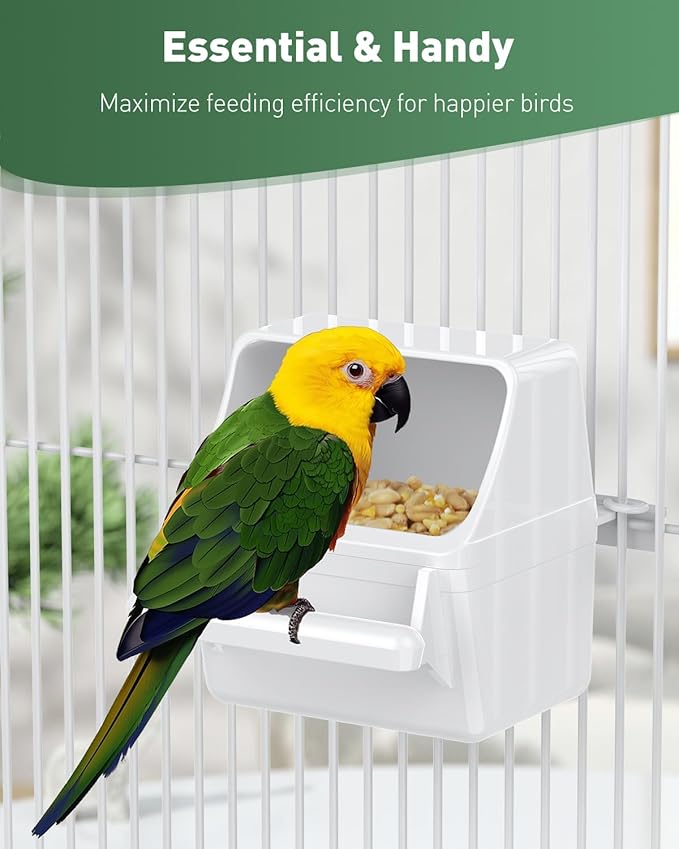 Pawfly 1 Pcs Bird Feeder Hanging Plastic Bird Cage Feeders with Hooks Birds Water Dispenser with Perch Birds Water Feeders for Cage Parrot Feeder Food Bowl for Parakeet Cockatiel Canary
