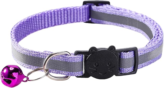 14 Pack Breakaway Cat Collar with Bell, Reflective Kitten Collar for Girl Boy Cats, Safety Buckle Adjustable 7.5-12.5 Inch, 0.4 Inch Width Lightweight, Pet Gifts (Purple)