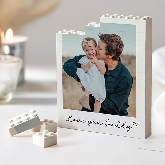 NAZENTI Custom Daddy and Me Brick Photo Block gifts for Fathers Day, Christmas, Birthday, Personalized Photo Puzzle Gift for Dad, Image Building Block Gift For Husband, Custom Home Decor for Family