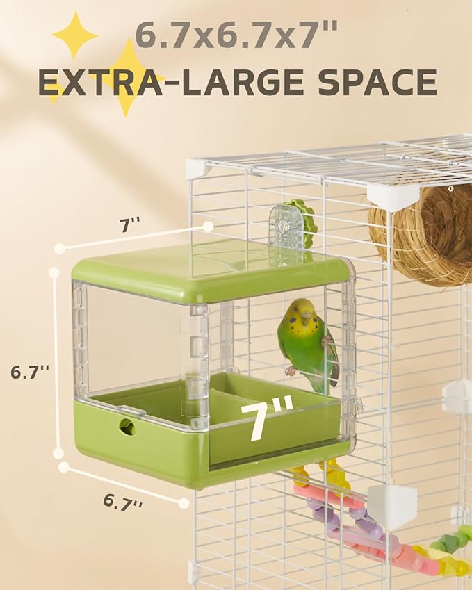 septillar Bird Feeder and Bath for Cage, Hanging Bird Bathtub Bath Shower Box Bowl, Bird Cage Accessories Suitable for Small Medium Birds, Parrots, Lovebirds, Finches, Parakeets, Mannikin (Green)