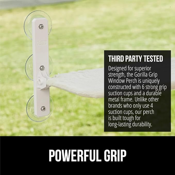 GORILLA GRIP Cat Window Perch, Foldable Cat Window Hammock Bed with 6 Large Suction Cups, Cordless Indoor Wall Shelves, Strong Metal Frame Holds 30lbs, Reversible Washable Sherpa Cover, Medium Beige