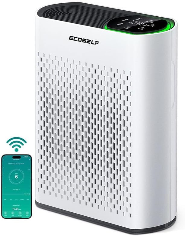 Smart Air Purifiers for Large Room, Cleans 2,400 ft² in 30 Mins, 3-Stage True HEPA, 360° Airflow, Smart WiFi App Control, Real-Time Air Quality (PM2.5) Display, Ultra-Quiet 20dB Sleep Mode, HAP602WF