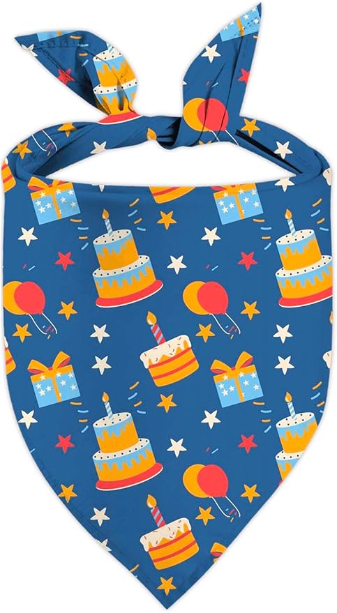 Birthday Dog Bandanas, Reversible Double Side Large Pet Bandanas, Celebration Set, Adjustable Triangle Holiday Scarves for Dogs Girl Boy Pets, Christmas Stocking Stuffers for Dogs