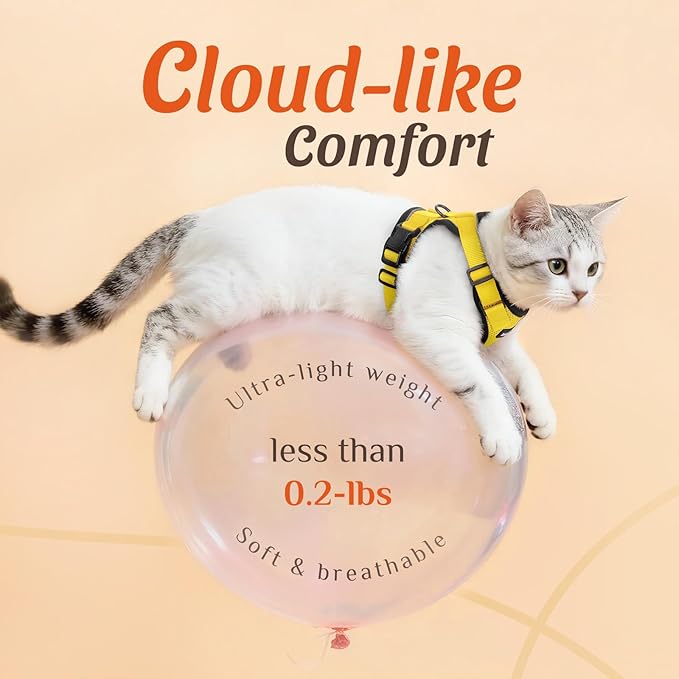 Dooradar Cat Harness and Leash Set, Escape Proof Safe Adjustable Kitten Vest Harnesses for Walking, Easy Control Soft Breathable Mesh Jacket with Reflective Strips for Cats, Yellow, XS