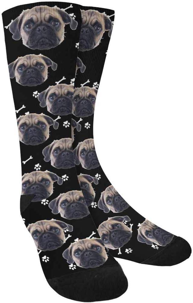 Custom Face Socks, Personalized Dog Lover Pet Photo Picture on Socks Unisex Athletic Crew Socks for Men Women