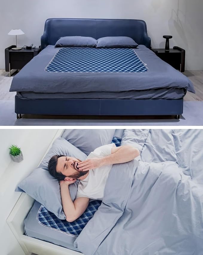 Non-Slip Bed Pads for Incontinence Washable (36" x 52"|2 Pack), Waterproof Bed Pads, Navy Blue Grid, Bed Wetting Pads for Bed, Sofa, Floor, Resuable Underpads for Adults, Seniors, Pet