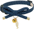 PetSoKoo Cute Bowtie Cat Collar with Bell. Japanese Stylish Bowknot & Fish Charm. Safety Breakaway, Soft, Lightweight, for Girl Boy Male Female Cats Kitten,Navy Blue