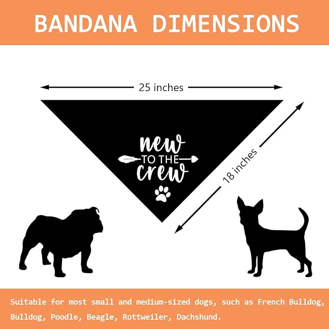 New to The Crew Dog Bandana New Puppy Announcement Gift for New Owners New Puppy Gift New Dog Announcement Photo Props Accessories for Small Medium Dogs Pets (Black)