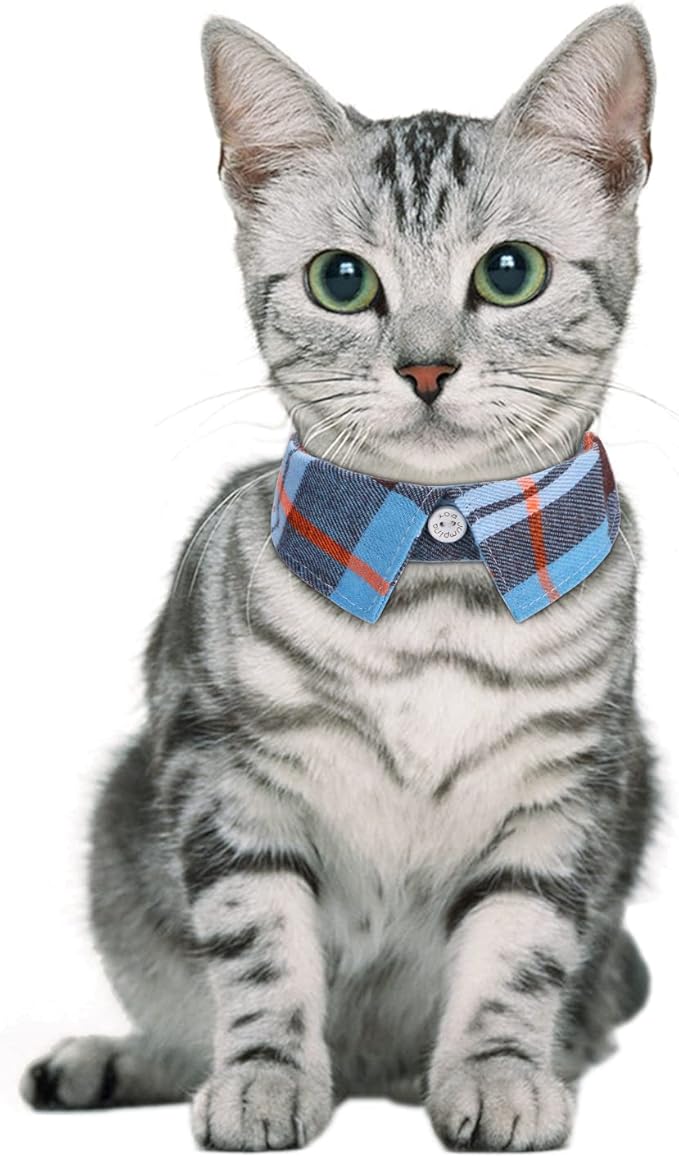 Faleela 2 Pack/Set Cat Collar with Cute Bow Tie and Bell,Breakaway Plaid Shirt Collar for Kitty Adjustable Safety