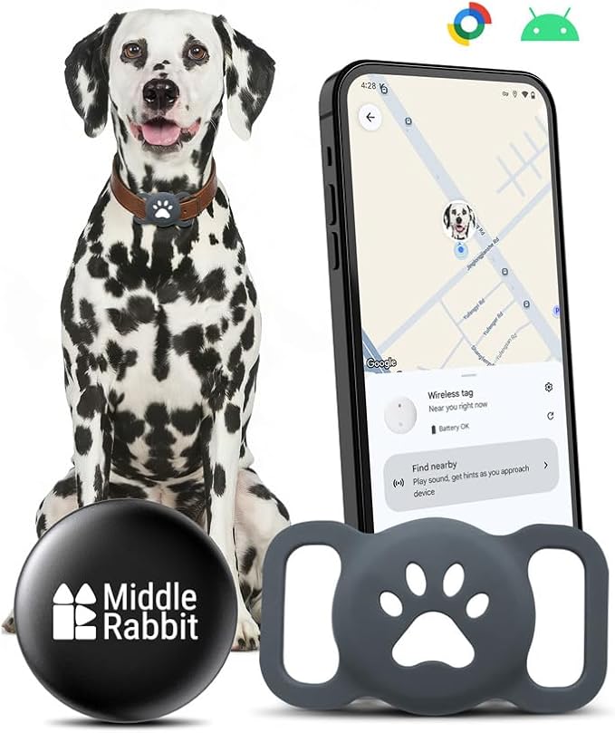 Dog Tracker Tag (Android Only) GPS Pet Tracking Smart Tag for Dog Collars, Android Airtag, Animal Finder, Compatible with Google Find Hub App