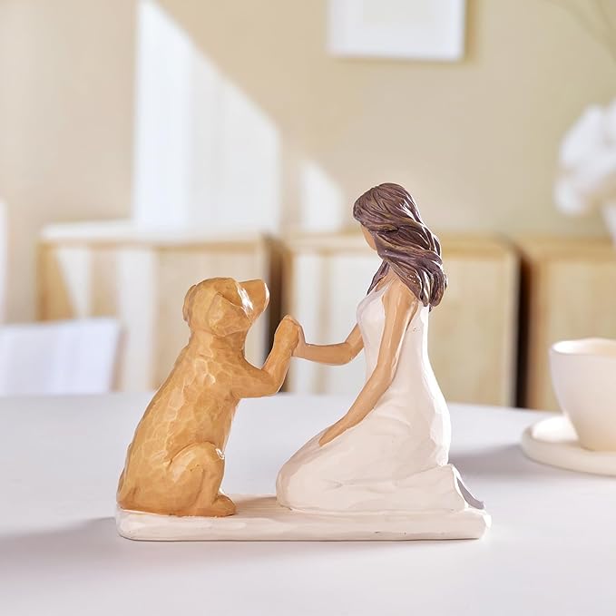 BUTILIVEEN Resin Woman with Dog Figurines, Sympathy Dog Memorial, Pet Loss Gifts, Golden Retriever, Labrador Gifts, Home Bedroom Living Room Tabletop Shelf Decor