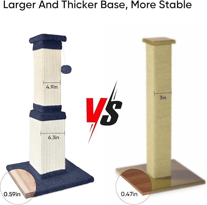 AGYM 32 Inch Cat Scratching Post for Large Cats, Cat Scratcher for Indoor Cats Adults, Sturdy Sisal Scratch Post to Protect Furniture, Blue