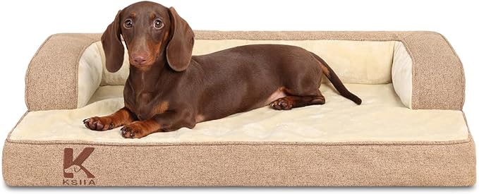 KSIIA Washable Dog Bed Medium Size Senior Dog, Orthopedic Warm Soft Pets Sofa Waterproof Pet Couch with Sides, Non-Slip and Egg-Crate Foam Beds with Removable Cover, 29x18Inch, Brown
