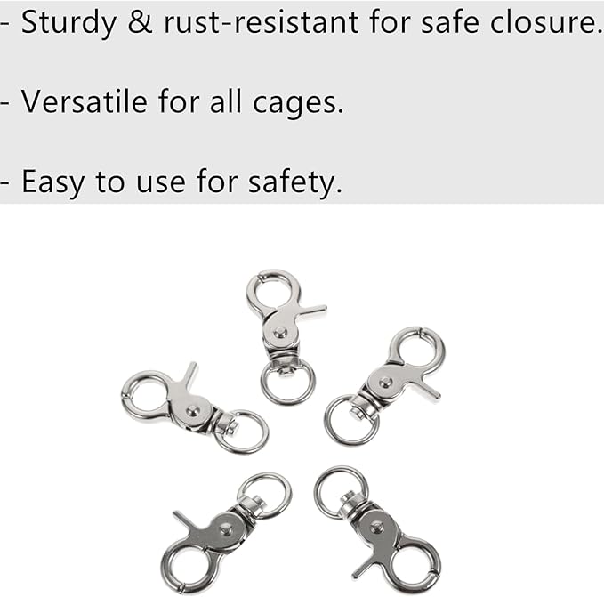 8 Pcs Bird Cage Lock Bird Cage Lobster Clasp, Birdcage Lock Birds Cage Clip Dove Cage Door Keychains Swivel Clip Rabbit Cage Door Locks Purse Hooks to Rotate Shackle Stainless Steel Iron Wire