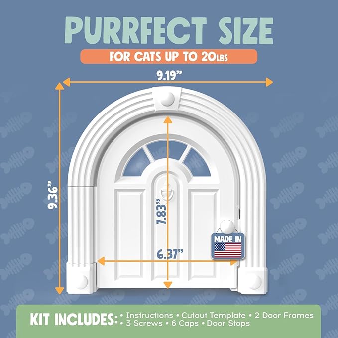 Purrfect Portal Meow Manor® Cat Door Interior Door - No-Flap, Fits Cats Up to 20 lbs, Easy DIY Setup, No Training Needed, White
