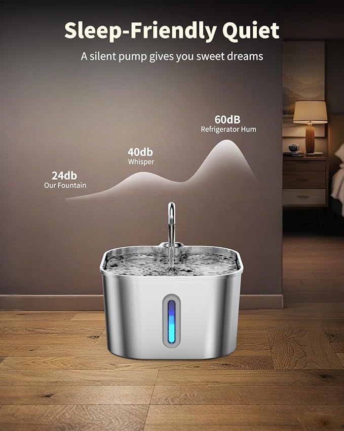 Cat Water Fountain Stainless Steel, 74oz/2.2L Automatic Cat Drinking Fountain with 4 Filters & 4 Sponges, Pet Water Dispenser with Quiet Pump, Suitable for Cats, Dogs and Multi-pet households