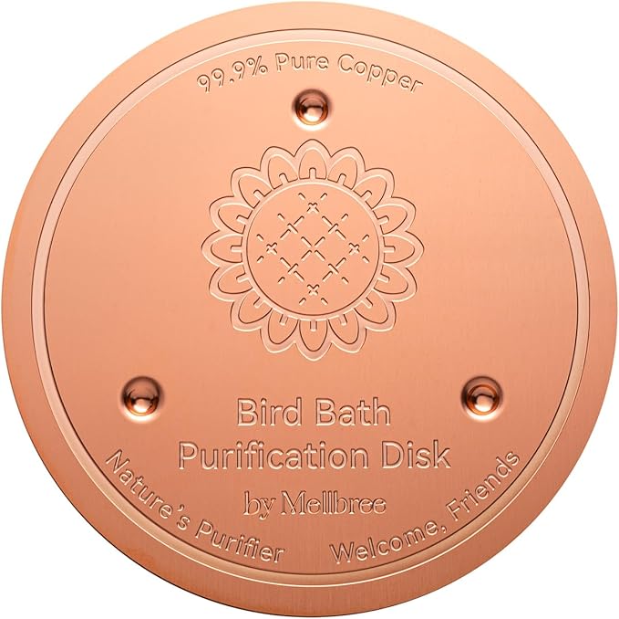 Mellbree Bird Bath Copper Disk, 0.6mm Reinforced 99.99% Pure Copper Cleaning Disk for Physical Safe Clean Water, Universal Fit for Outdoor Birdbath, Bowl, Bird Bath Heater Solar (Sunflower)