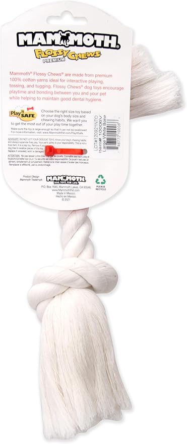 Mammoth Pet Products Dog,Flossy Chews 100-Percent Cotton White Rope Bone, Large, 14-Inch (10006V) (Pack of 2)