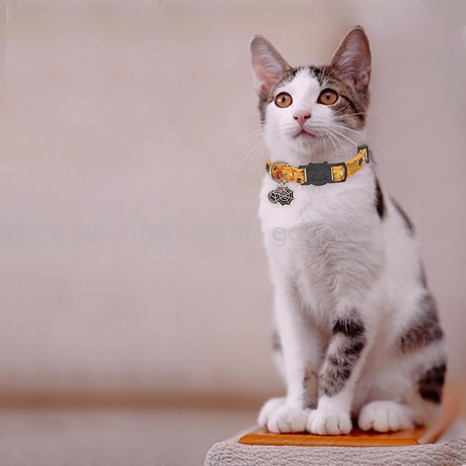 Halloween Cat Collar, Cotton 2 Pack Cat Collar with Bells, Breakaway Collars for Girl Boy Cats Kittens, Halloween Purple