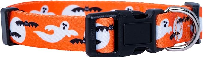 Native Pup Halloween Dog Collar- Spooky Fall Themed Horror Costume Collars- Skull, Pumpkin, Ghost, Bat, Witch, Candy Corn, Spider- Adjustable for Small, Medium, Large Breeds (Large, Ghosts)