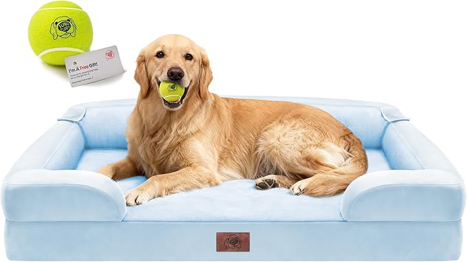 Extra Large Dog Bed, Orthopedic XL Washable Bed for Big Dog Waterproof Pet Couch Sofa Bolster with Removable Cover, Non-Slip Bottom, Tennis Ball Toy, 42x30