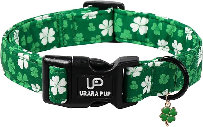 St. Patrick's Day Dog Collar, UP URARA PUP Shamrock Adjustable Pet Collar with Quick Release, St. Patrick's Day Dog Accessories for Small Medium Large Dogs