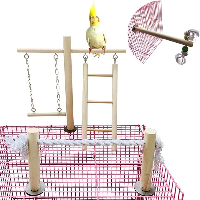 PINVNBY Bird Playground, Wood Parrot Play Gym Stand Perch Bird Cage Accessories for Small and Medium Parakeet Cockatiel Conure Love Birds Finch