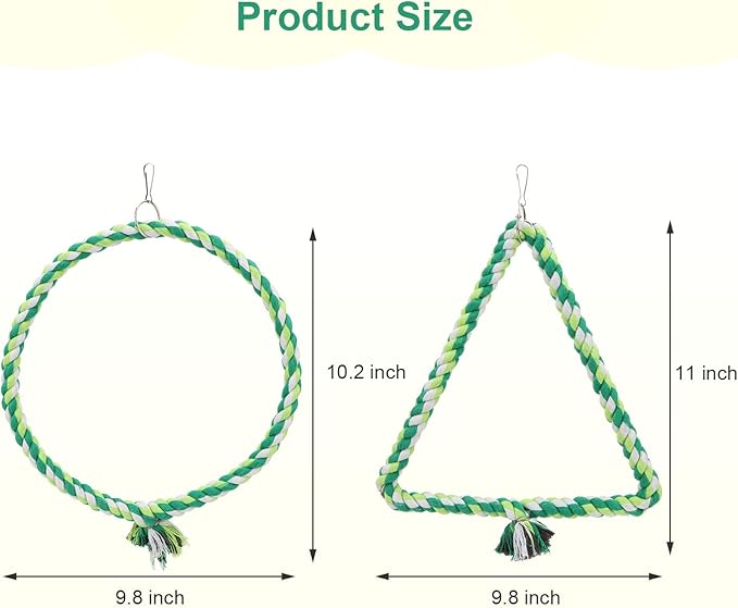 Wontee Bird Swing Bird Rope Perch Parrot Climbing Stand for Parakeets Budgies Cockatiel Conure Quaker Caique (M(9.8IN, 9.8IN))