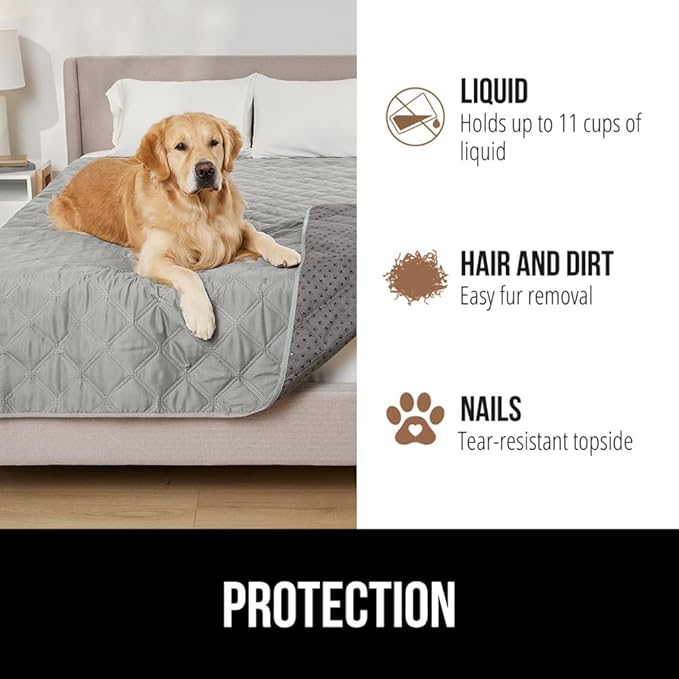 GORILLA GRIP Waterproof Couch Cover for Dogs, Gripped Slip Resistant Backing, Leak Proof Washable Dog Blanket Covers Sofa, Bed, Sectional, Crate, Car, RV Seats, Pet Puppy Essentials, 30x70 Light Gray