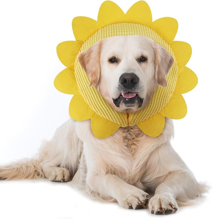 IEUUMLER Inflatable Recovery Dog Collar, Protective Donut Cone, Adjustable Soft Collar for Dog and Cat After Surgery Prevent from Biting & Scratching EU002 - Sunflower L+