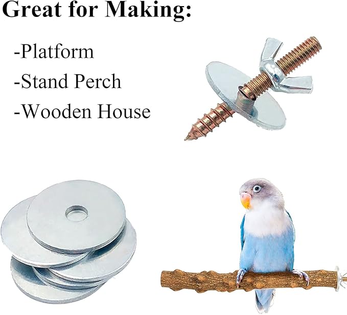 12 Sets Bird Cage Screws Bird Perch Stand Platform Accessories 24 Washers 12 Screws 12 Wing Nuts Hardware for Fixing Bird Playground Perch Food Bowls Feeder Breeding Box