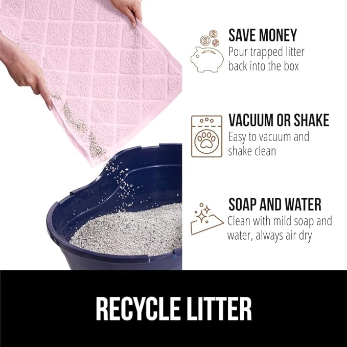 GORILLA GRIP Cat Litter Box Mat, Water Resistant, US Designed Kitty Litter Trapping Mats, Easy to Clean, Scatter Control, Less Mess and Clean Floors, Kitten Supplies for Indoor Cats, 24x17 Light Pink