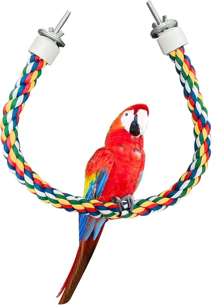 2PCS Bird Rope Perches, Colorful Cotton Parrot Toys Comfy Perch for Rope Bungee Bird Toy 21 Inch