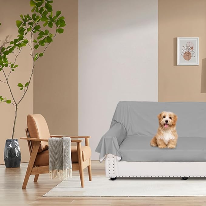 DUJUIKE Waterproof Bed Cover for Dog and Cats,Pet Hair Resistant Bed Sheet Cover, Protective Bed Liner Cover with 100% Waterproof Breathable Thin Fabric (Grey, Super King 90 * 118 inch)