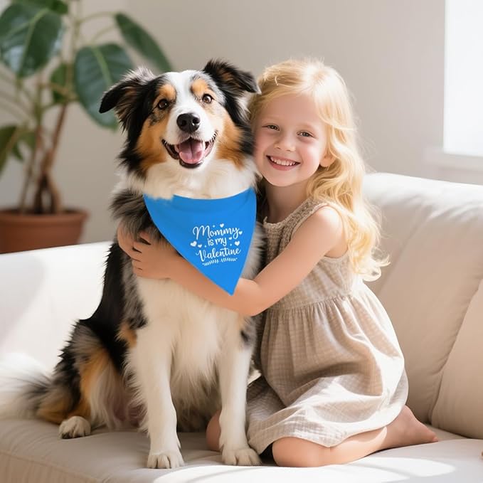 Funny Valentine's Day Dog Bandana for Dogs Boys Puppies, Mommy is My Valentine Dog Bandana, Cute Holiday Party Pet Scarf Accessories, Blue Valentines Birthday Gifts for Dogs Mom, New Pets Gifts