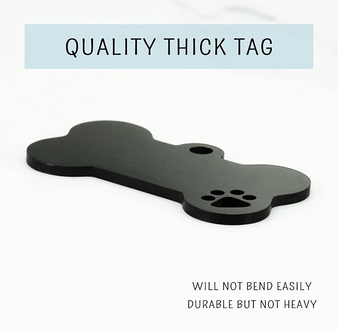 Ultra Joys Dog Tags Personalized for Pets - Hollow Paw Custom Pet ID Tag - Engraved Dog Tag for Small, Large Dogs - Large Bone in Black