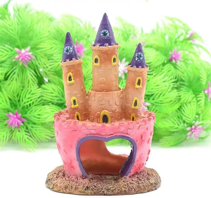 Fish Tank Decorations Pink Castle Aquarium Decorations Resin Fish Cave Hideouts Large Aquarium Decor,Vintage Castle Fish Tank Accessories for Betta Fish Freshwater and Saltwater Fishtanks
