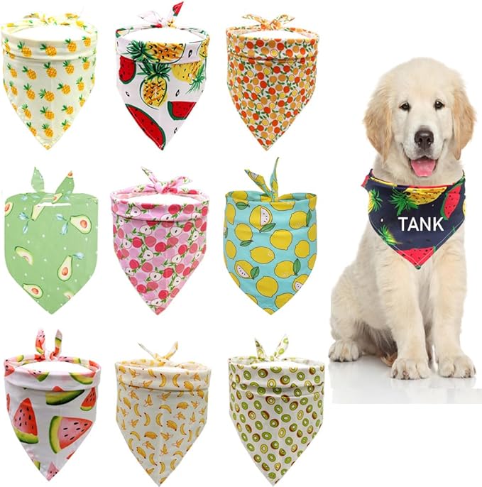 Personalized Dog Bandana Embroidered Name Custom Neckwear Dog Scarf Triangle Bibs Kerchief Pet Costume Accessories for Small Medium Large Dogs Cats Pets Birthday Gift Fresh Fruit Series